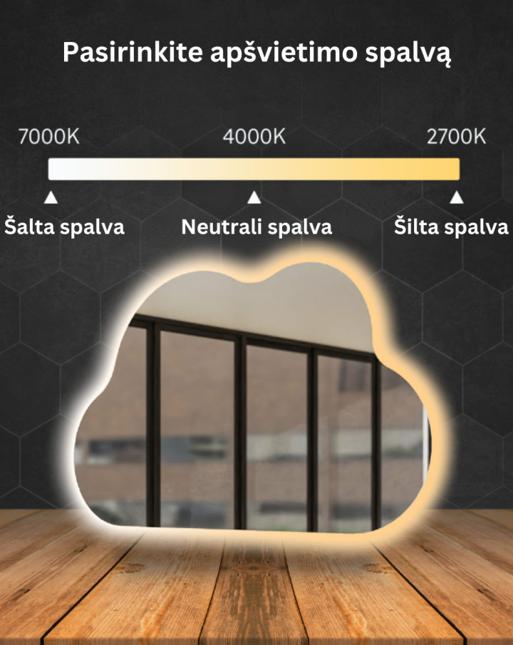 Alasta Cloud veidrodis su LED apšvietimu, įvairių dydžių, Nestandartinių formų veidrodžiai, veidrodžiai Be rėmelio