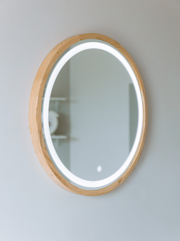 Add Home Perfection Slim veidrodis su galiniu LED apšvietimu, mediniu rėmeliu, Apvalūs veidrodžiai, veidrodžiai Su rėmeliu