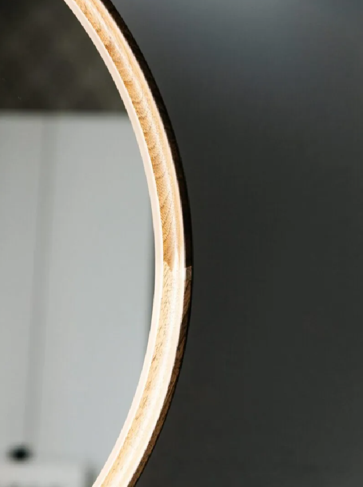 Add Home Eclipse Solar Slim veidrodis su LED apšvietimu, mediniu rėmeliu, Apvalūs veidrodžiai, veidrodžiai Su rėmeliu