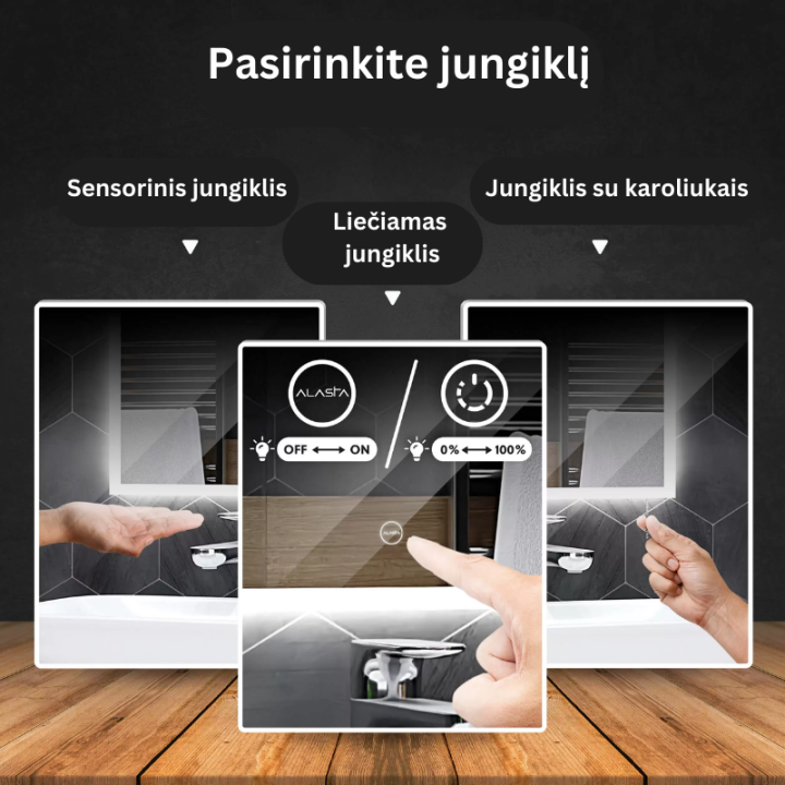 Alasta Palermo ovalus veidrodis su LED apšvietimu, daug dydžių, Ovalūs veidrodžiai, veidrodžiai Be rėmelio