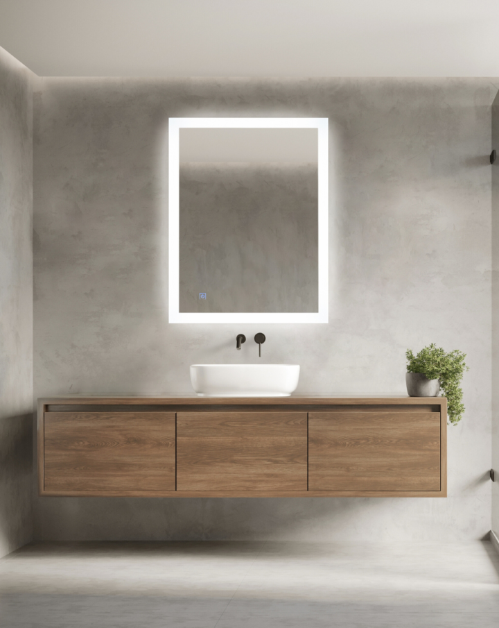 Cosmo veidrodis su LED apšvietimu, liečiamu jungikliu, pritemdymu ir antirasojimu, Keturkampiai veidrodžiai, veidrodžiai Be