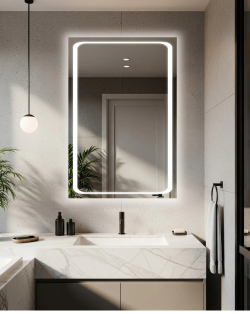 Alasta Barcelona veidrodis 85x95 cm su LED apšvietimu, antirasojimu ir laikrodžiu