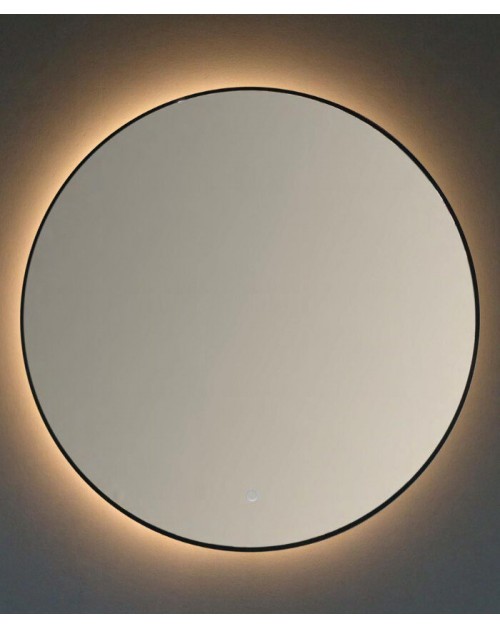 Vanita&Casa Argo apvalus veidrodis su galiniu LED apšvietimu, juodu aliuminio rėmeliu, Apvalūs veidrodžiai, veidrodžiai Su