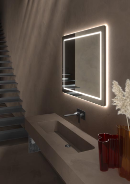 Vanita&Casa Compact kvadratinis veidrodis su LED apšvietimu, juodu aliuminio rėmeliu, Keturkampiai veidrodžiai, veidrodžiai