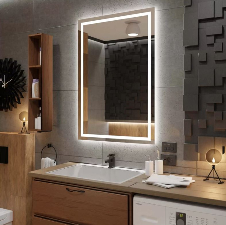 Alasta Atlanta veidrodis su LED apšvietimu, įvairių dydžių, Keturkampiai veidrodžiai, veidrodžiai Be rėmelio