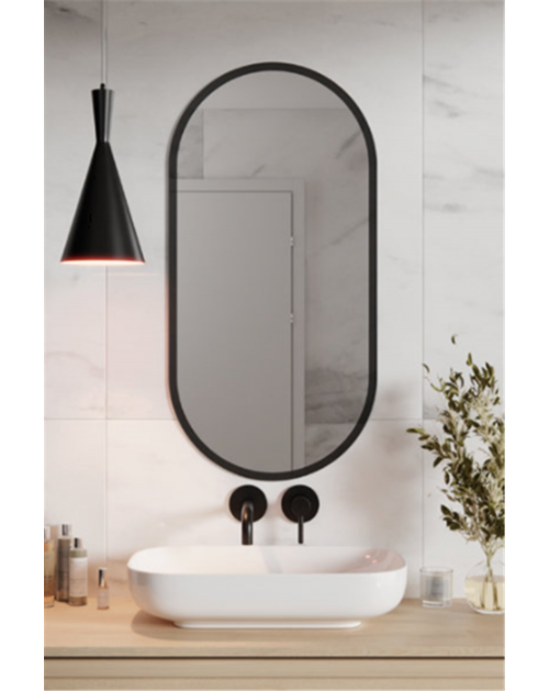 Ovalus pakabinamas veidrodis Lilija su juodu stikliniu rėmeliu, Ovalūs veidrodžiai, veidrodžiai Su rėmeliu